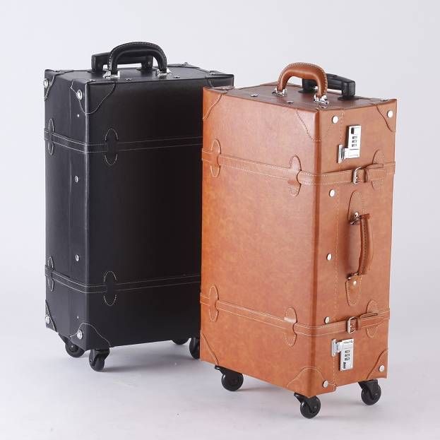 Japanese wholesale retro-style suitcase luggage vintage style trolley traveling box made of pvc ...