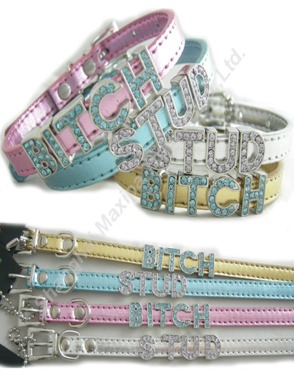 Personalized  Croc PU Leather Dog Collar with Rhinestone Buckle