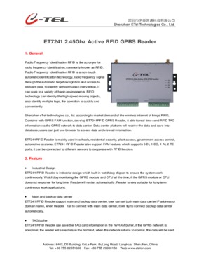 ET7241 2.45Ghz Active RFID GPRS Reader