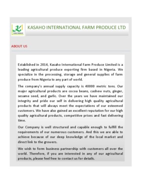 KASAHO INTERNATIONAL FARM PRODUCE LTD