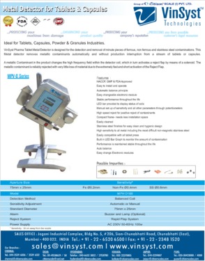 Metal Detector for Tablets & Capsules MPV-D Series