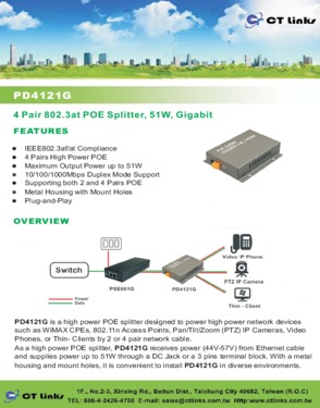 4 Pair 802.3at POE Splitter, 51W, Gigabit