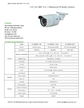 NEW VISION 960P AHD/CVI/TVI/CVBS 4in1 Waterproof IR Bullet camera 