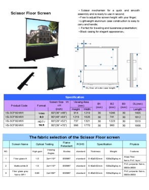 Scissor/pole floor Standing Projection screen