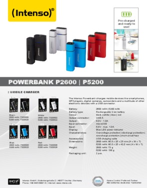 Powerbank P2600 | P5200 Mobile charger