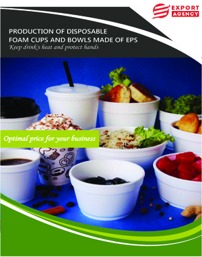 Foam cups and containers made of Expanded Polystyrene (EPS), foam and plastic lids for cups and containers