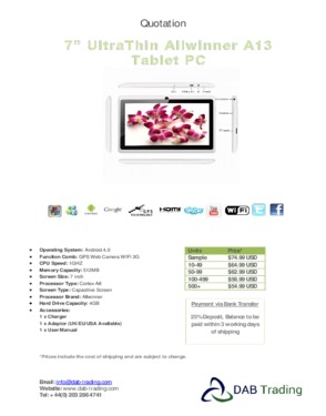 7" Allwinner A13 Q88 Tablet PC 512MB DDR3 4GB ROM WIFI