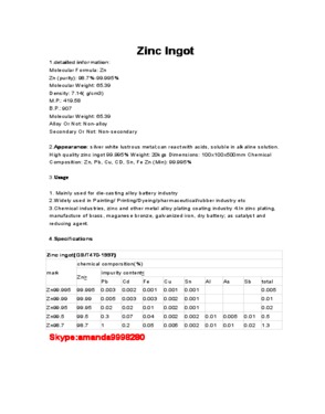 zinc ingot  99.995%