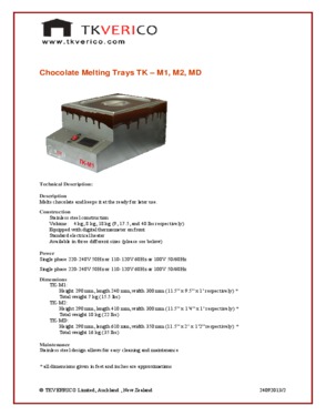 Chocolate Melting Trays TK - M1, M2, MD
