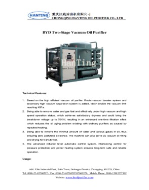 BYD Double Stage Vacuum Transformer Oil Purifier