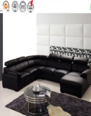 Home Furniture U Shape Leather Wooden Corner Sofa