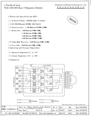 1x1 RJ45 TAB-UP Modular Jack for Gigabit Ethernet