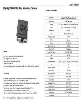 IVision Starlight Mini Pinhole Camera with super low illumination