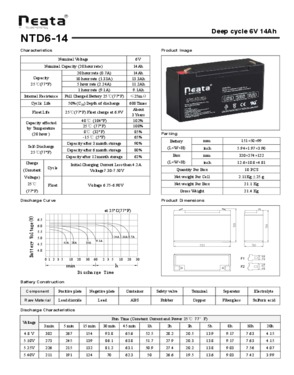 Deep cycle battery NTD 6V 14Ah