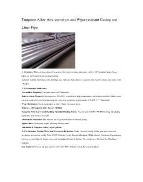 Tungsten Alloy Anti-corrosion Wear-resistant Anti-galling Casing and Liner Pipe