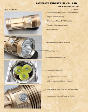3T6 LED Flashlight, 2000 lumen LED Torch, Search Light