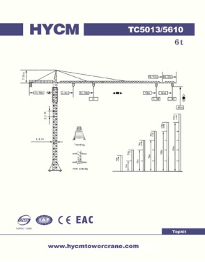 TC5013 Hammerhead Tower Crane 50m Working Jib 6t Max.Load 40m Height