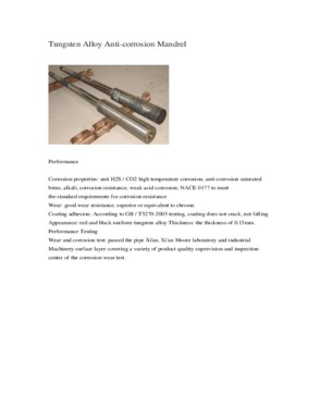 Tungsten Alloy Anti Corrosion Wear Resistant Anti Galling Mandrel