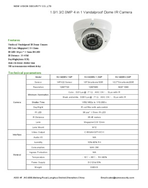 Vandalproof  AHD/CVI/TVI/CVBS 1.0MP Low illumination Dome Camera