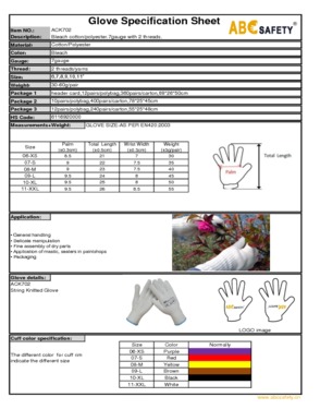 ABC SAFETY 7 Gauge Bleach Cotton Or Polyester Gloves