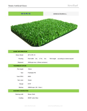 Tennis artificial grass ( synthetic turf, artificial lawn )