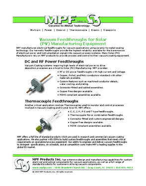 MPF Products, Inc. - Manufactures of Viewports, Multipin, Thermocouple