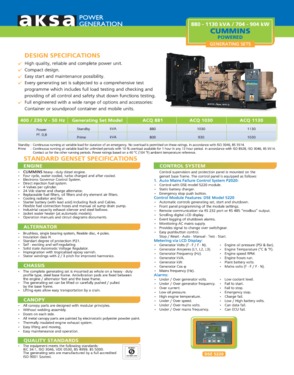 Aksa Cummins engine, AC 880 kVA, Canopy, Automatic, with ATS, 2008 Mod