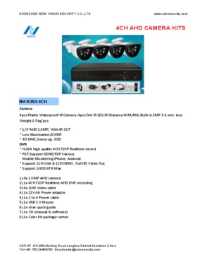 4CH AHD Camera Kits 1.3MP Low illumination & Dot IR Camera