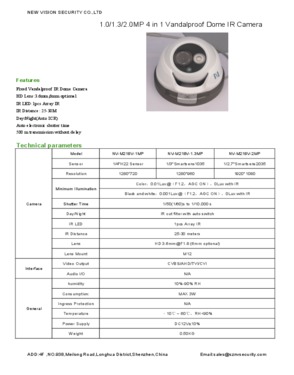 High Quality Array IR  AHD/CVI/TVI/CVBS 4in1 720P Dome Camera