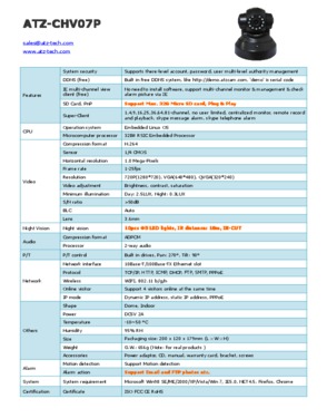 PnP HD Wireless Indoor H.264 IR PTZ IP Camera ATZ-CHV07P