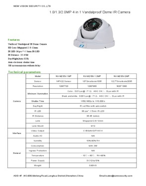 720P Low illumination AHD/CVI/TVI/CVBS Vandalproof Dome Camera