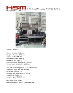 Vertical Lathe Sedin 3200mm Hoseong Machinery Korea