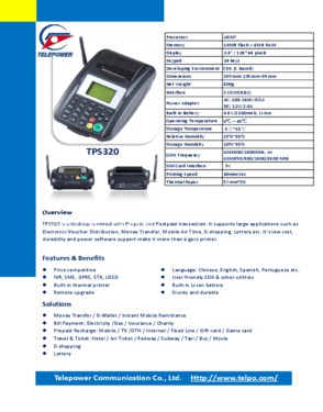 TPS320 SMS Printer, GPRS Printer, PIN Voucher POS Device