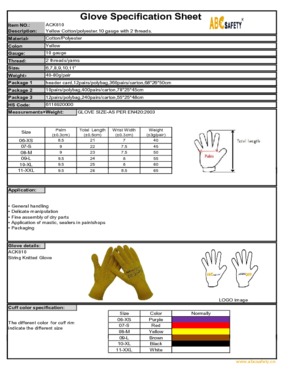 ABC SAFETY 10 Gauge Yellow Cotton Or polyester Gloves