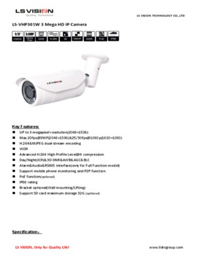LS Vision 3.0 Megapixel Varifocal Lens WDR IR Waterproof IP Bullet Camera (LS-VHP301W)