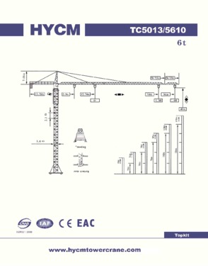 Hot 56M Cat Head Tower Crane TC5610 6tons Load External Climbing Type