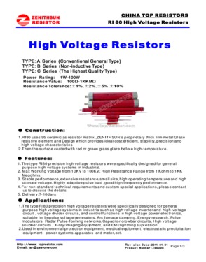 Glazed High Voltage Resistors