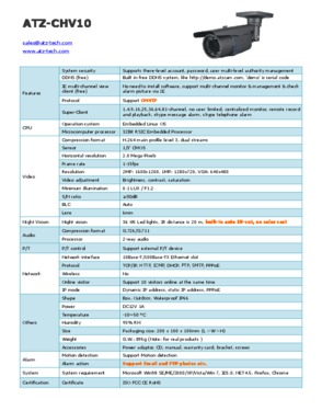 2.0 Megapixels Wired HD IP Camera with IR 20m (ATZ-CHV10)