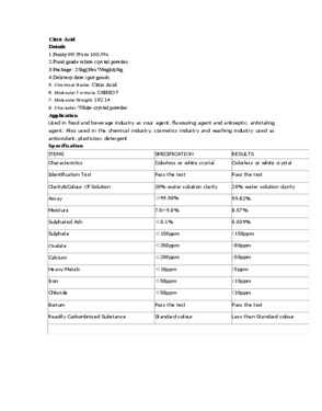 Citric Acid food grade