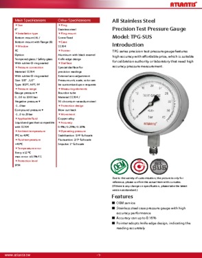 Precision Test Pressure Gauge (All Stainless Steel Type)