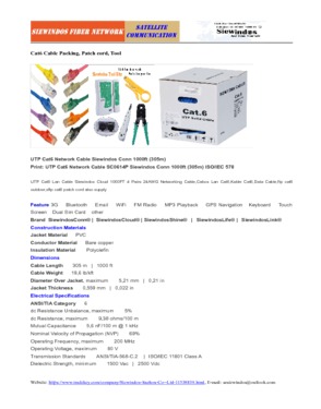 Cat6 UTP Lan Cable Category 6 SC 061E Siewindos Conn 4 Pairs 24AWG, 1000ft