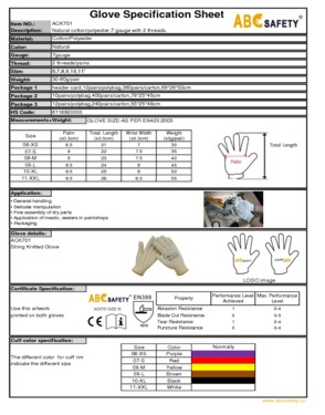 ABC SAFETY 7 Gauge Natural Cotton Or Polyester Gloves