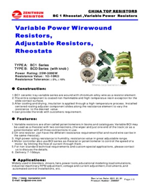 Ceramic Wirewound Variable Power Rheostat