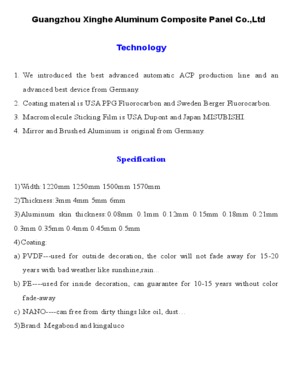 PVDF and PE Coating Aluminum Plastic Composite Panel