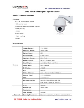 LS Vision HD 2MP Megapixel High Speed Dome 20X Zoom PTZ IP Dome Camera 