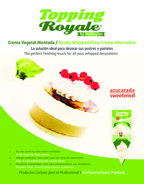 Topping Royale Ready Whipped Sweetened Vegetable Cream in a Pastry Bag