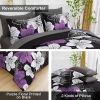 Luxury decor Floral Comforter Set Queen Size 7 Pieces Bed Purple Floral Comforter and Sheet Set Soft Microfiber Complete Bedding Sets for All Seasons