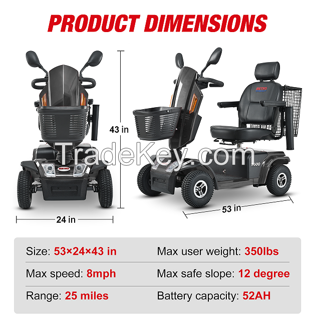  PSiFold PLUS Black folding electric wheelchair.  24V / 500W 35km / h mobility scooter.  Foldable travel portable flight mobility scooter, medium-sized motorcycle