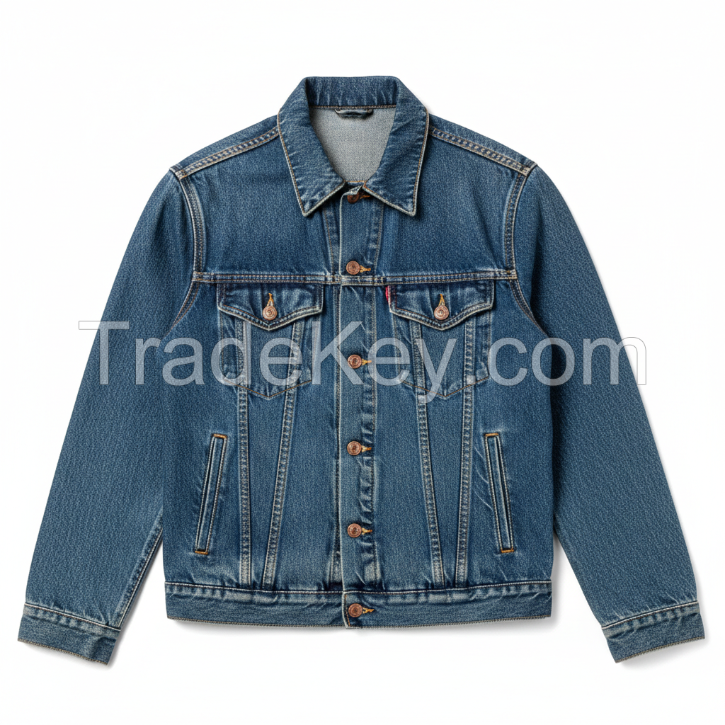 Mens Classic Blue Denim Trucker Jacket Authentic Jean Coat For Youngs And Adults All Sizes