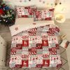 Christmas Duvet Cover Set Queen Size with Red Gray Deer Snowflake and X-mas Trees Holiday Style 3pc Set for New Year Gift Decor
